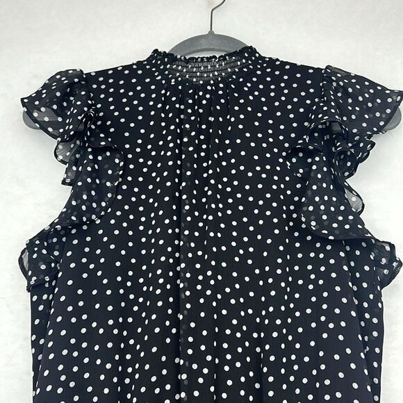 Express Women's Polka Dot Smocked-Waist Flutter-Sleeve Midi Dress Sz Small - Picture 5 of 12